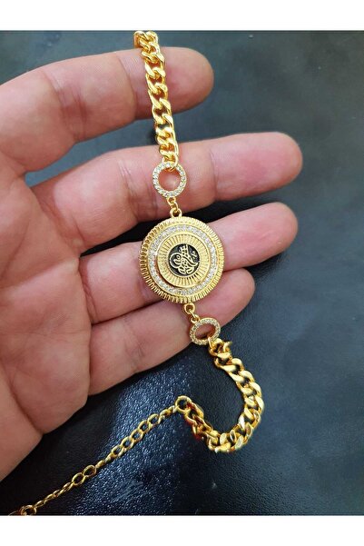 barisiva gold 22 Ayar Altın Kaplama Zirkon Taşlı Tuğralı Şık Bileklik