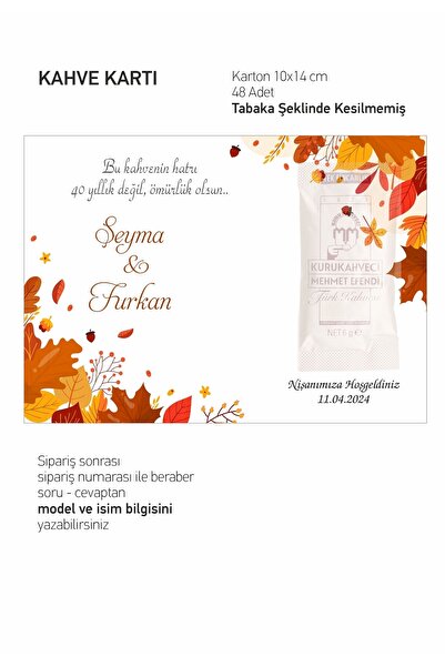 Hsn Söz Nişan Mevlid Nikah Kahve Hediyelik Kartı 10x14 Cm Kahve Kartı 48 Adet