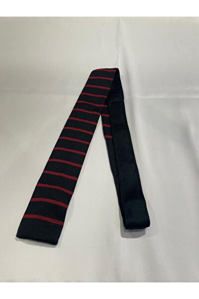 GİORGİ CORN Kırmızı Çizgili Siyah Kravat
