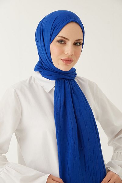 FRESCO SCARFS Γυναικείο Hijab Bamboo Kraş Shawl*Sax Blue