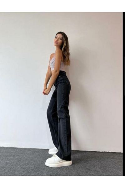 Trn JNS Miesha 90's γυναικείο μαύρο φαρδύ Lycra Super ψηλόμεσο 90's τζιν παντελόνι τζιν