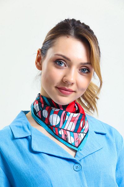 chaqpell Women's Leaf Patterned Red Vegan Silk Scarf Bandana