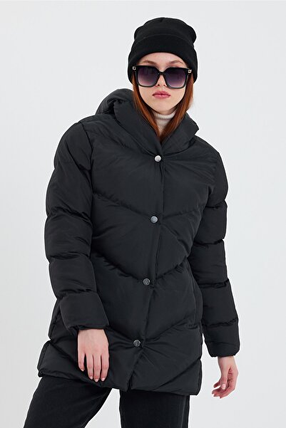 ÖNDER MODA Women's Black Water and Windproof Hooded Winter Down Coat & Coat & Parka - 03