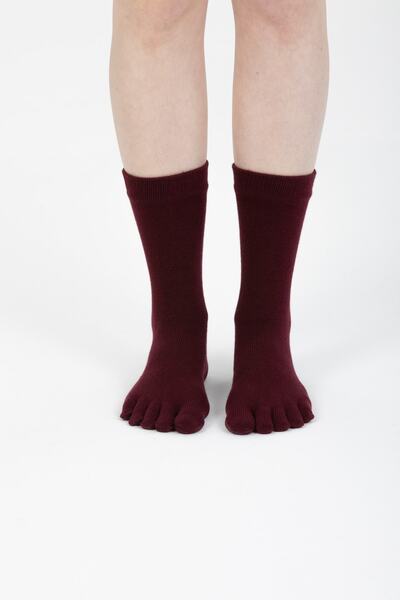 lacoton Women's Claret Red Solid Color Cotton Toe Socks Ts-0202
