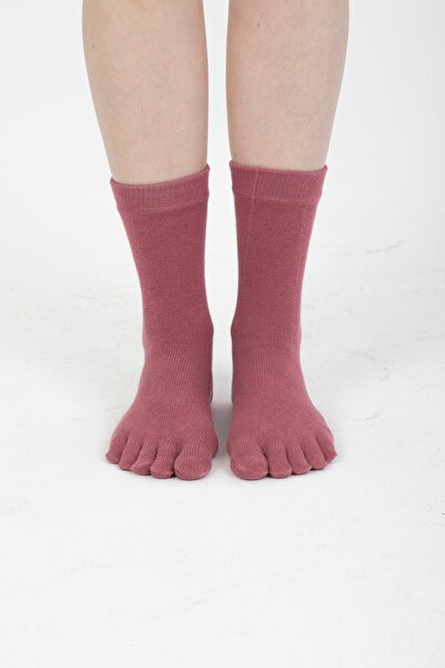 lacoton Kadın Gül Kurusu Düz Renk Pamuk Parmaklı Çorap Ts-0202