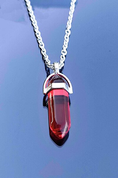 TREND COLLECTİON Kırmızı Akik Doğal Taş Kristal Kadın Kolye
