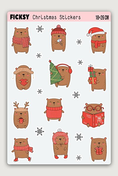 Ficksy مجموعة ملصقات لطيفة على شكل دمية دب تيدي بير للعام الجديد - 12 ملصقًا ...