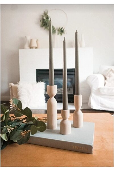 Vera Hediyelik Eşya Ahşap Şamdan Set Tımber 3'lü Bohem Dekoratif Mumluk Renka...