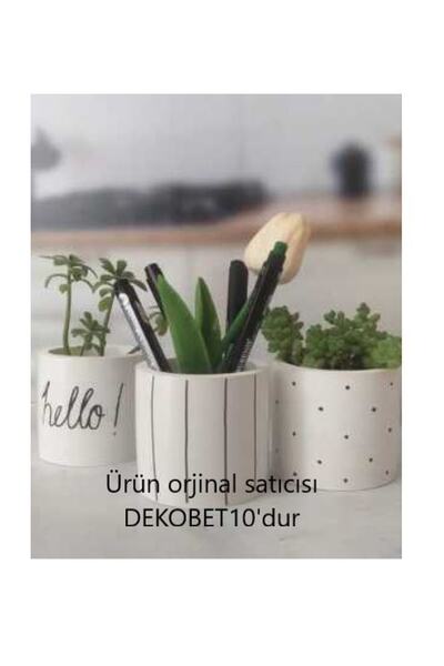 O&O 3lü Hello Dekoratif Beton Kaktüs,sukulent Saksı Seti Yada Organizer