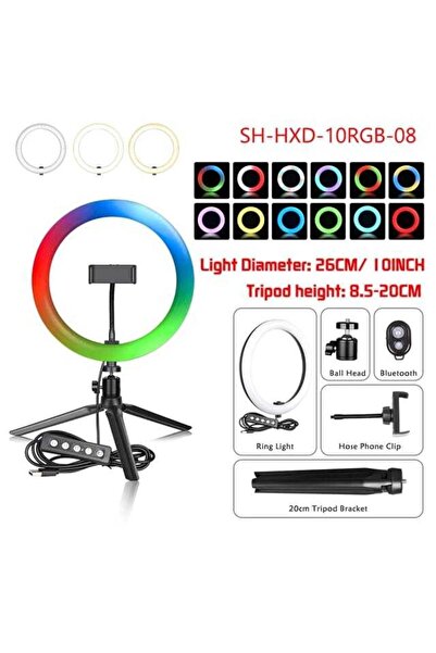 PİNK İTHALAT 10 Inç Rgb Led Make Up Selfie Işığı Mini Tripot Youtuber Makyaj ...