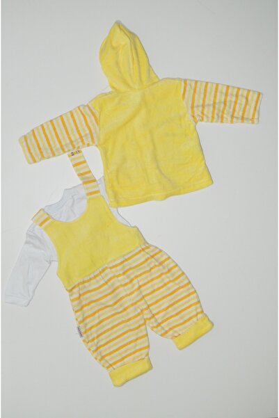 Baby Slon Kids Clup Mevsimlik Kadife Köpekli Çizgili Üçlü Bahçıvan Set
