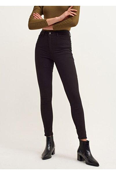 LAMİRA بنطلون أسود عالي الخصر ليكرا نحيف فعال