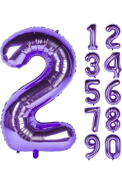 Patladı Gitti 2 Number Purple Foil Balloons 32"-34" Inc 80 Cm