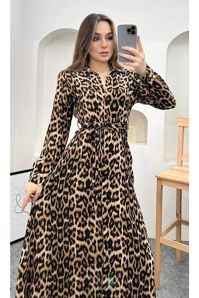 Miasista Rochie cămașă cu nasturi supradimensionate cu imprimeu leopard