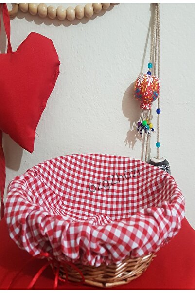 perlina home Plaid Red Round Bread Basket Cover