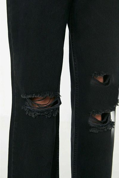Trn JNS Rimma anii '90 femei rupte negru largi Lycra talie super înaltă anii '90 denim blugi pantaloni blugi