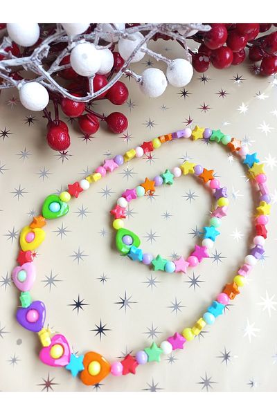 İPAR AKSESUAR Heart And Star Children's Necklace Bracelet Set