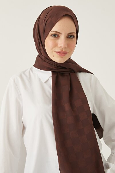 FRESCO SCARFS Women's Hijab Silky Cotton Jacquard Checkerboard Pattern Shawl*Bad Brown