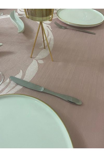 Ateşler Manifatura Embroidered Linen Detailed Care-Free Board Tablecloth Powder Pink