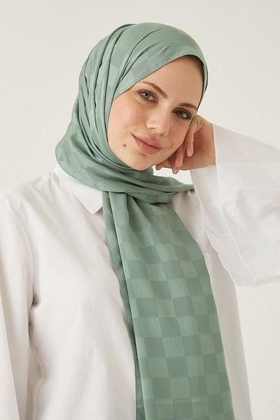 FRESCO SCARFS Γυναικείο χιτζάμπ Μεταξένιο βαμβακερό ζακάρ σάλι*μουχλά πράσινο