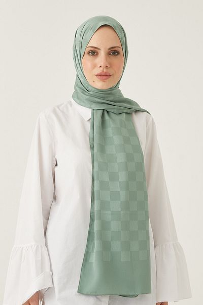 FRESCO SCARFS Γυναικείο χιτζάμπ Μεταξένιο βαμβακερό ζακάρ σάλι*μουχλά πράσινο