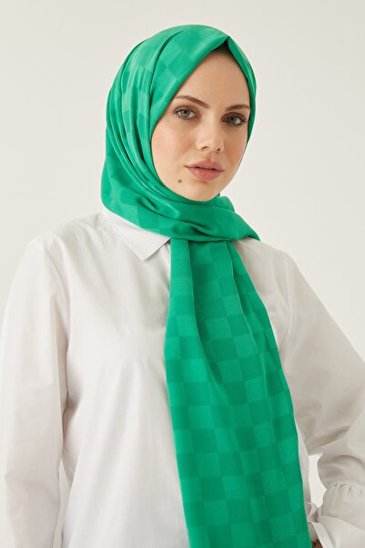 FRESCO SCARFS Women's Hijab Silky Cotton Jacquard Checkerboard Pattern Shawl*benetton Green