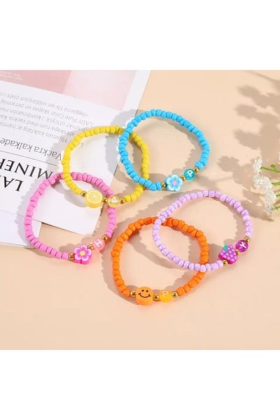İPAR AKSESUAR Sand Bead 5-Piece Elastic Kids Bracelet Set.
