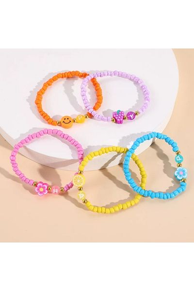 İPAR AKSESUAR Sand Bead 5-Piece Elastic Kids Bracelet Set.