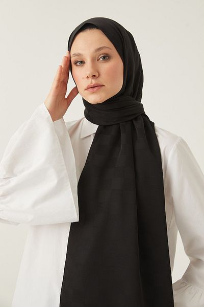 FRESCO SCARFS Hijab de damă, din bumbac mătăsos, jacquard, cu model șal* negru