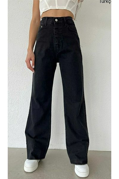 Trn JNS Pantaloni negri largi din lycra cu talie super înaltă. (super Înalt.) Picior lat.