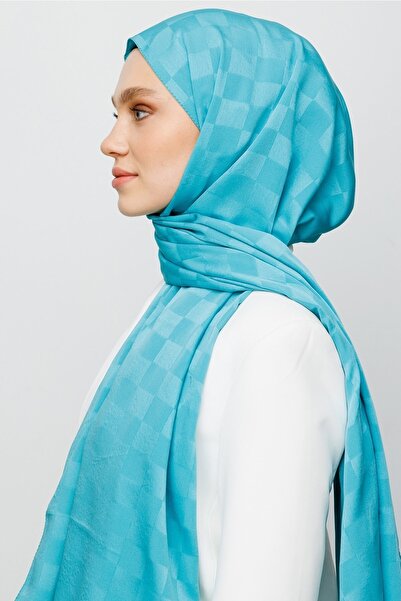 FRESCO SCARFS Women's Hijab Silky Cotton Jacquard Checkerboard Pattern Shawl*turquoise