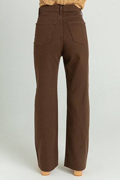 ELLEGANT Full Moon Women - Lycra Brown, kalhoty Palazzo s vysokým pasem