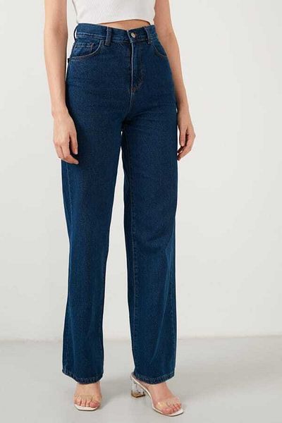 Trn JNS -Pantaloni largi din lycra albastru cu talie super inalta. (super sus.)