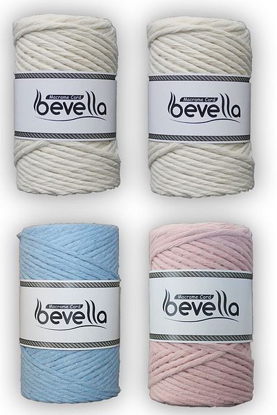 Bevella Macrame Cord Σχοινί μακραμέ 3mm Μονό στριφτό σχοινί μακραμέ με δυνατότητα σάρωσης 4 Σετ 2 εκρού 1 μπλε μωρό 1 ροζ μωρό
