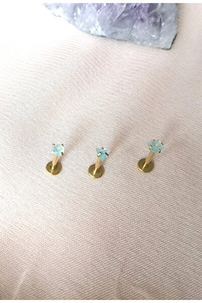 Bylin %100 Cerrahi Çelik Tek Taş Labret Dudak, Kulak Piercing Set- 3 Adet