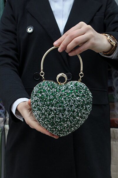 ROZA CANTA Γυναικεία βραδινή τσάντα φόρεμα Heart Stone Green