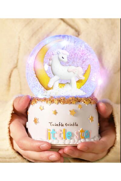 hediyeconcepti Sevgiliye Hediye Seni Düşünmek Unicorn Püskürtmeli Büyük Boy Müzikli Işıklı Kar Küresi
