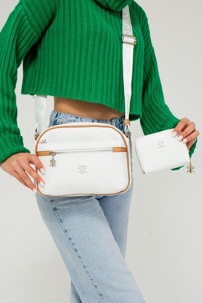 ImPolo Esta Nora White Camel Γυναικεία τσάντα και πορτοφόλι 21x27 Πορτοφόλι 10x13 Διαστάσεις