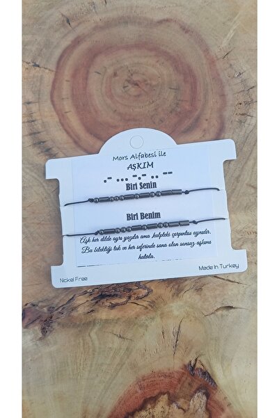 Atolye Ferda Hematit Doğal Taşlı Mors Alfabesi Çift Bilekliği (aşkım)