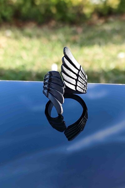 TREND COLLECTİON حلقة سوداء قابلة للتعديل مع نمط جناح الملاك