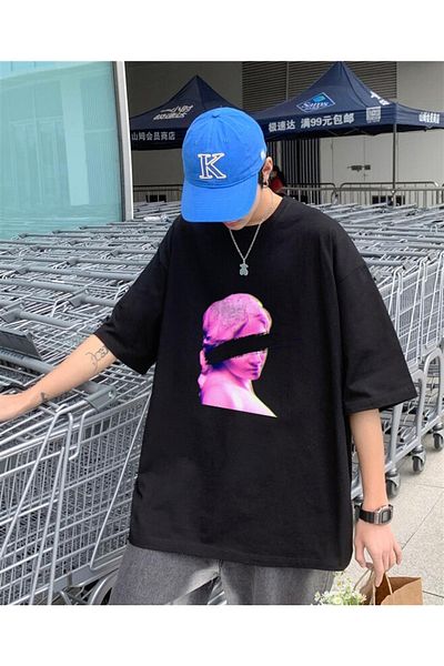 Touz Unisex Μαύρο Oversize T-shirt - Eyeless Art