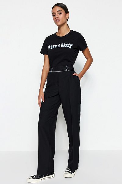 Trendyol Collection Schwarze gewebte Hose mit hoher Taille TWOSS23PL00064