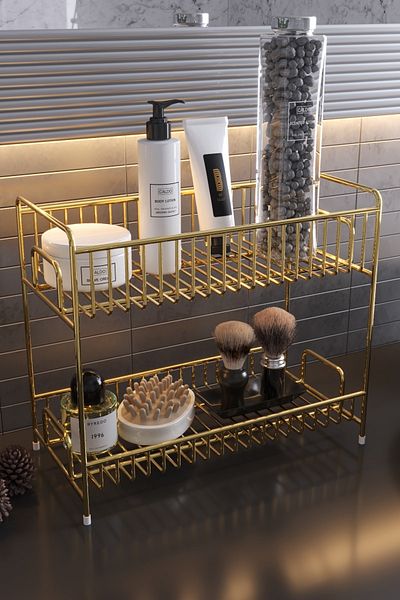 boz concept home Organizator de bucătărie de aur cu 2 niveluri de blat Suport pentru condimente Organizator de baie de blat