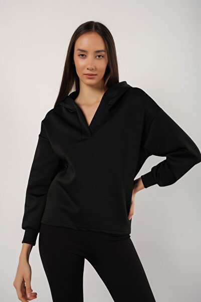 MODAGEN Women's Black Scuba Hooded Sweatshirt