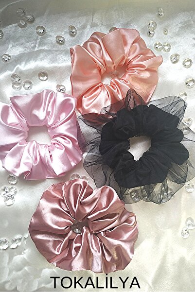 TOKALİLYA Kadın Lastikli Saten Simit Scrunchie 3lü Toka Seti