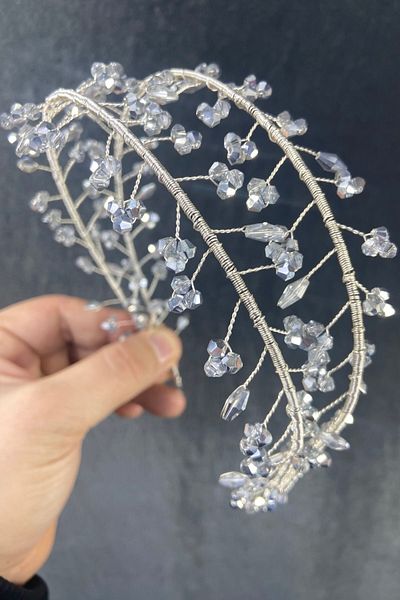 Hobigram Model de înger lucrat manual cu piatră de cristal de culoare argintie Henna și coroană de mireasă – Coroană, piatră de cristal, model elegant