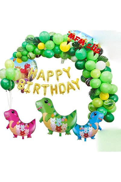 MFM Σετ γενεθλίων με μπαλόνια με αλυσίδα από χρυσό φύλλο για πάρτι δεινοσαύρων
