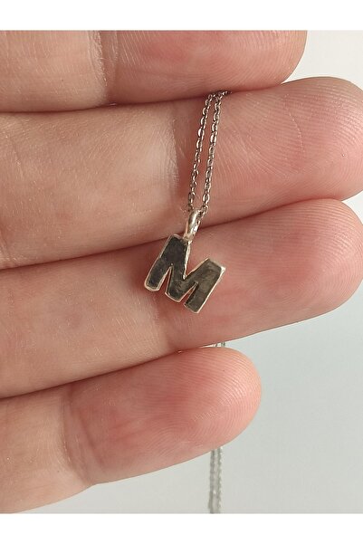 HANIMKIZ 925 Ayar Gümüş Mini Boy M Harfli Kolye Ucu (ZİNCİRSİZ)