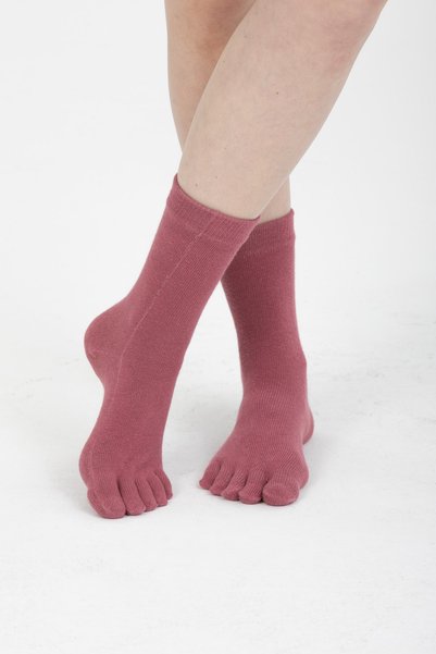 lacoton Women's Dusty Rose Solid Color Cotton Toe Socks Ts-0202