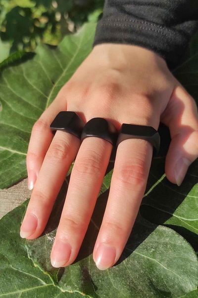 TREND COLLECTİON Men's Matte Black Adjustable Ring Set